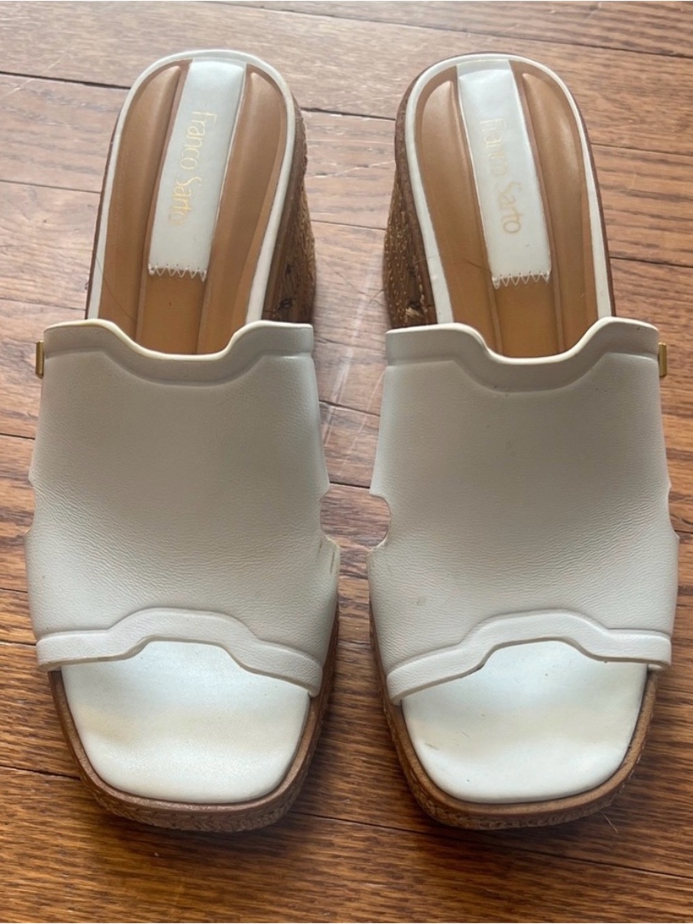 Franco Sarto White Leather Cork Platform Heel Slip On Sandals 7
